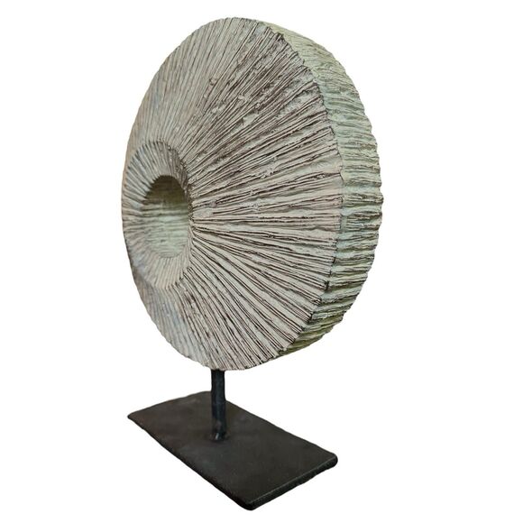 Modern Rustic Home Whitewash Circular Ring Decorative Sculpture on Metal Stand - Picture 2 of 11